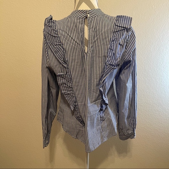 Mossimo Blue & White Striped Ruffle Keyhole Cotton Shirt Medium - Picture 3 of 13
